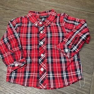 Only Kids Baby Toddler Boy Plaid Long Sleeve Button Up Shirt Top 3T in Red